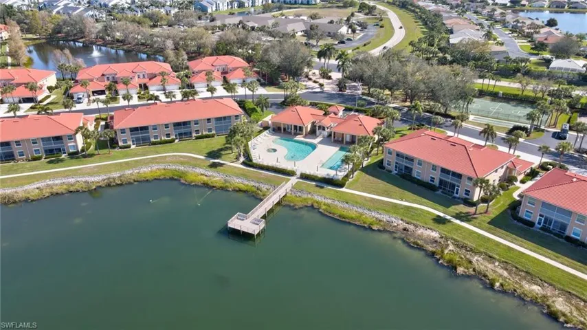 Birds eye view of property featuring a residential view and a water view