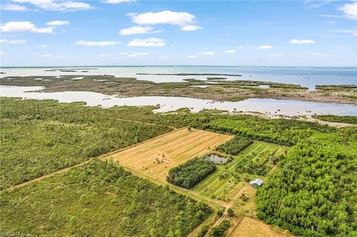 Bird's eye view of a nearby body of water