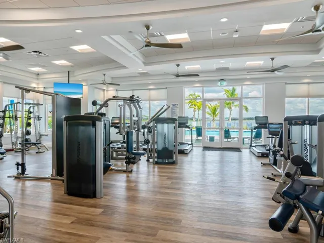 Attended fitness center overlooks the community lap pool!