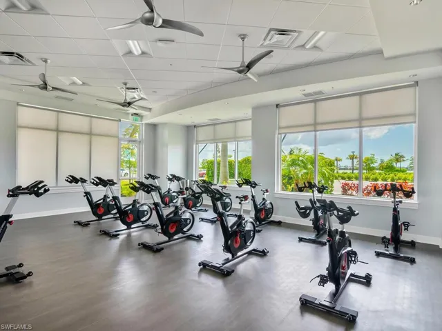 Spin room and fitness center includes weekly schedule fitness classes.