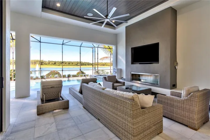 Lanai with fireplace
