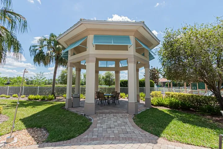 View of patio featuring a gazebo