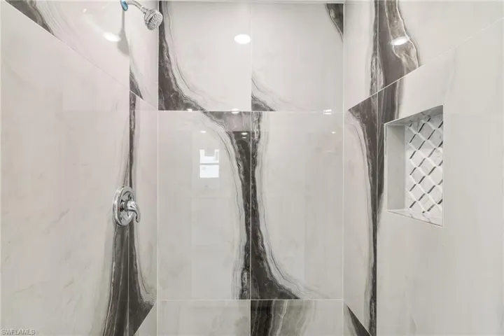 Detailed view of tiled shower