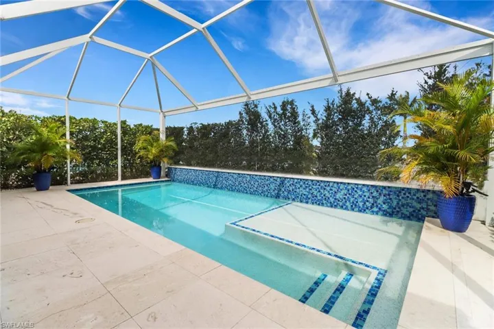 View of swimming pool with a patio and a lanai