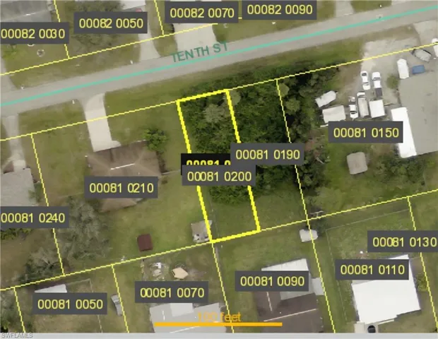 Aerial view of property's location featuring property parcel outlined