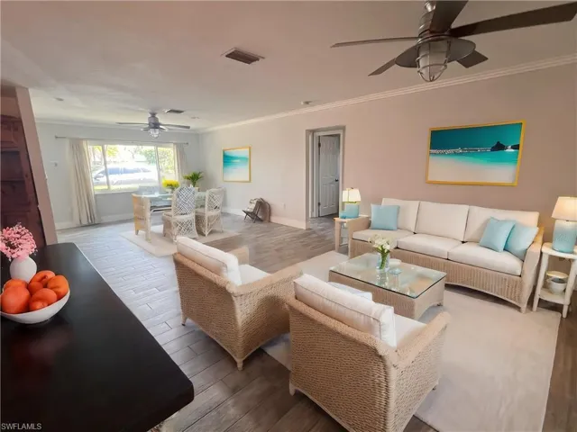 virtual staging ideas Living room featuring wooklike flooring, virtually staged