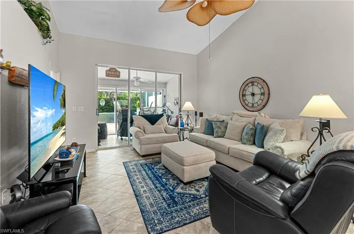 Tile floors on diagonal, vaulted ceilings