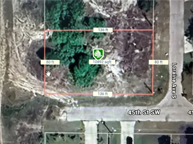 Aerial view of property's location with property parcel outlined