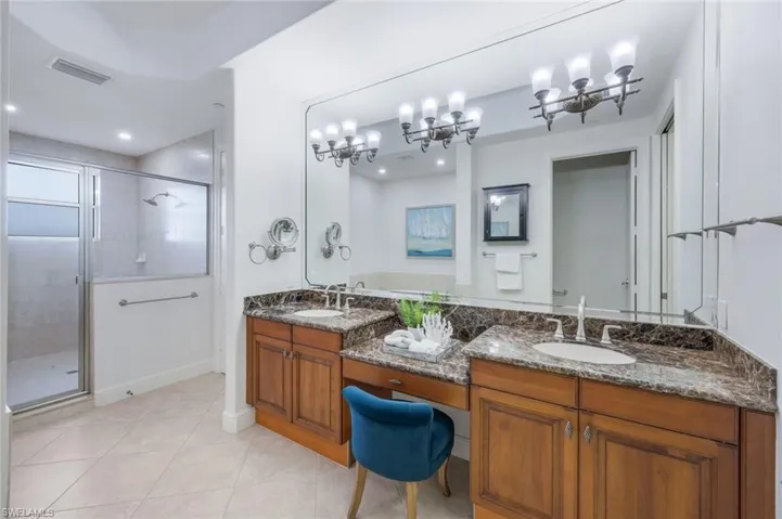 LARGE SHOWER AND DOUBLE VANITY WITH MAKE-UP COUNTER