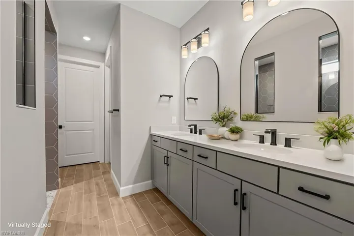 Virtually Staged Primary Bathroom Double Vanities