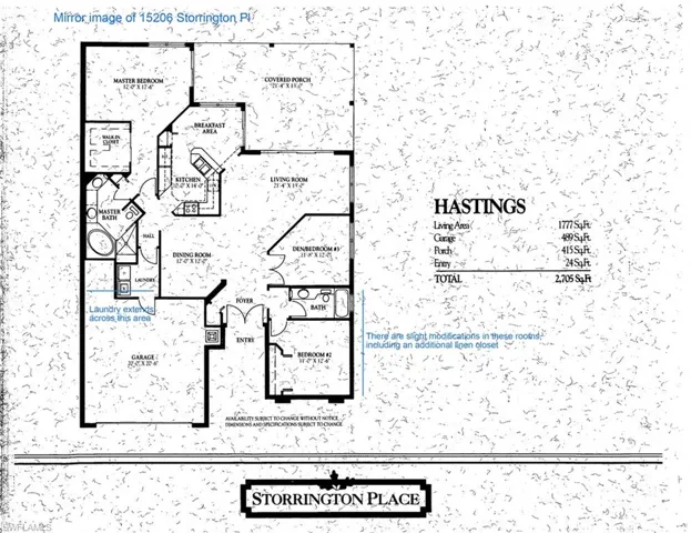 Builders' floor plan - 15206 is mirror image, with some modifications
