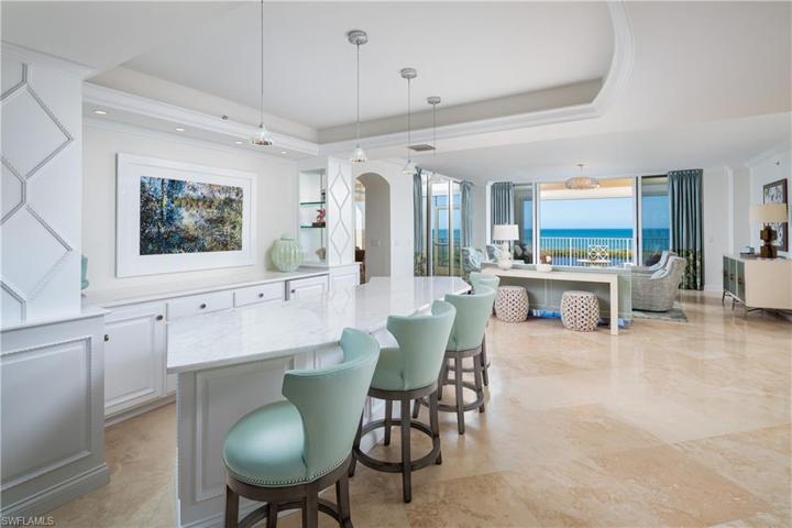Wine Bar area positioned directly between the Living Room and Family Room with Direct Western Facing Gulf of Mexico and Inner Clam Bay Views.