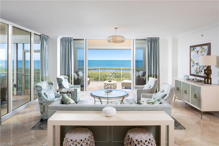 Direct Western Facing Living Room with unobstructed Gulf of Mexico and Inner Clam Bay Views.