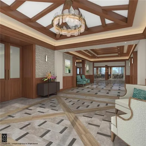 Common area with a wainscoted wall and wooden walls