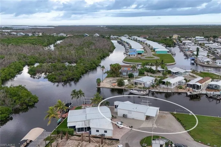 Bird's eye view of a nearby body of water