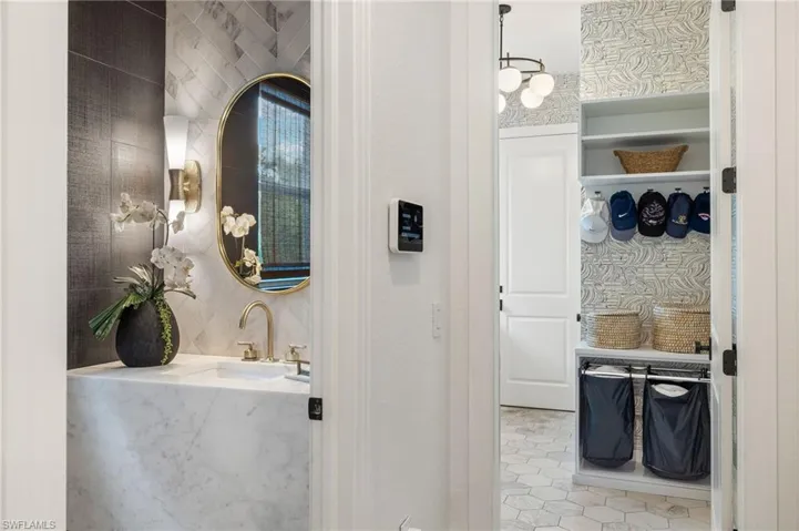 Bathroom featuring vanity and tile patterned floors