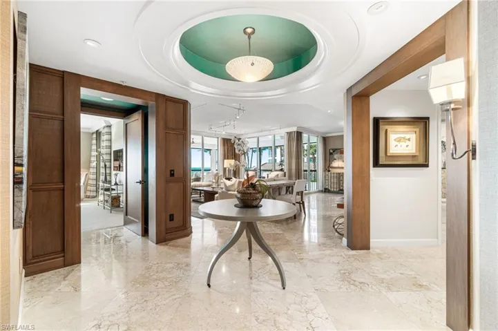 Corridor with a tray ceiling