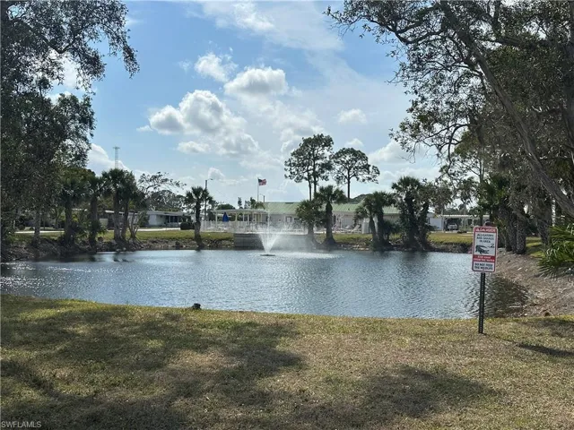 Pond overlooking community pool