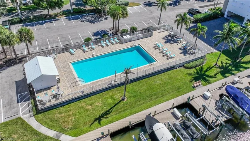 Drone / aerial view of a pool area