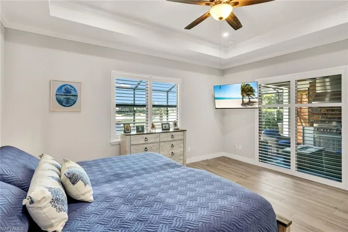 Master Bedroom View to Patio and Custom Window Shutters