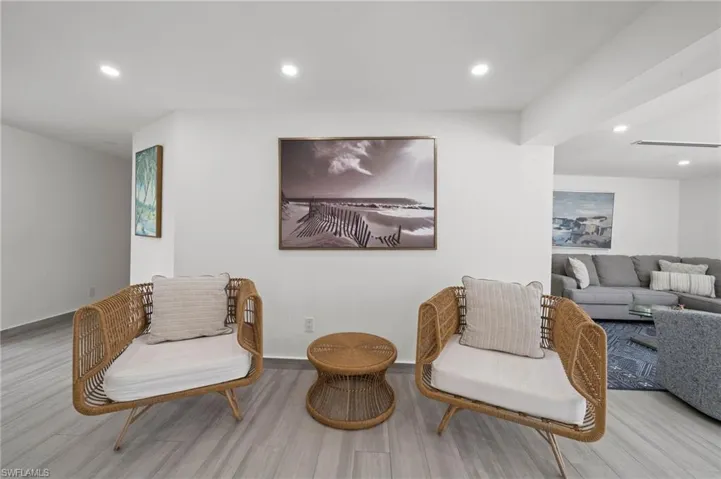 Interior space featuring wood-finish flooring and recessed lighting