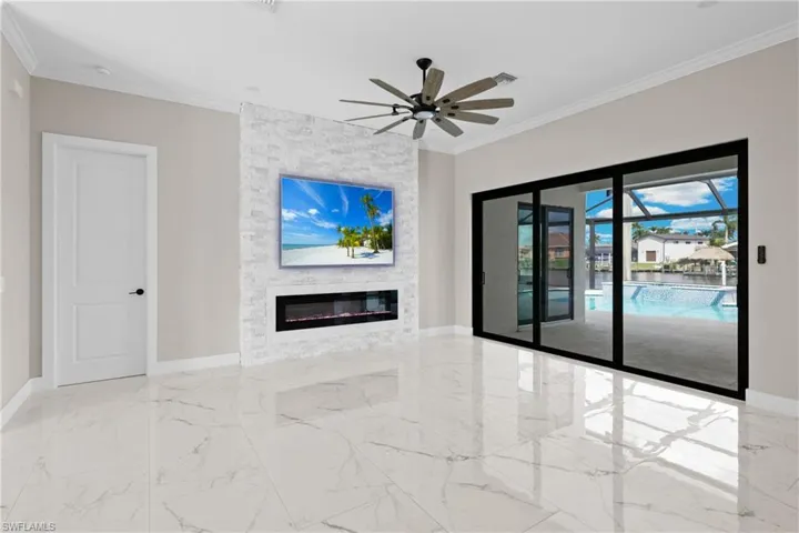 Great room area with build in fire place