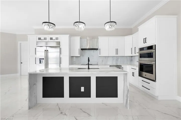 With quartz waterfall counter area for bar stools