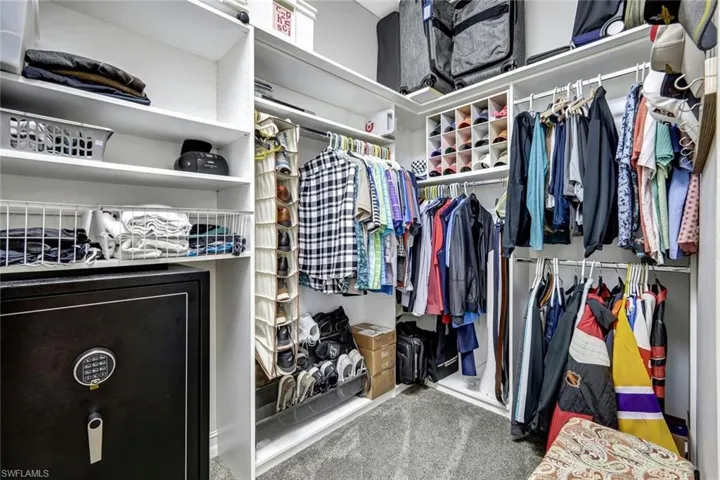 Walk in closet with carpet floors