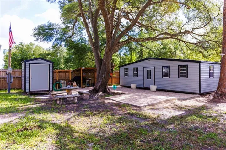 Improved lot: cleared, electric post, well, two sheds, pavers, outdoor sink, outdoor shower, lights, security cameras, wood fence with additional wire fencing.