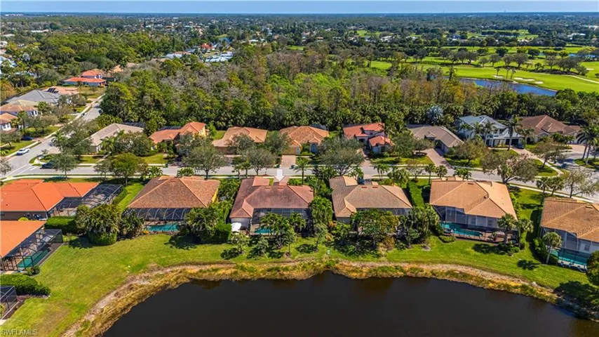 Aerial view with a water view and a residential view