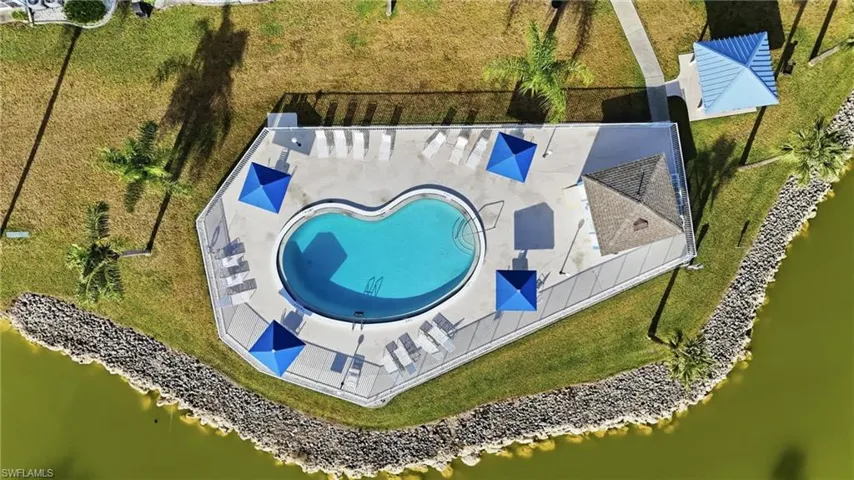 Aerial view of a pool
