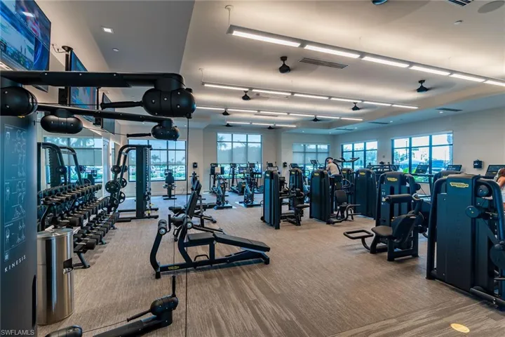 Exercise room featuring carpet floors, a wealth of natural light, and visible vents