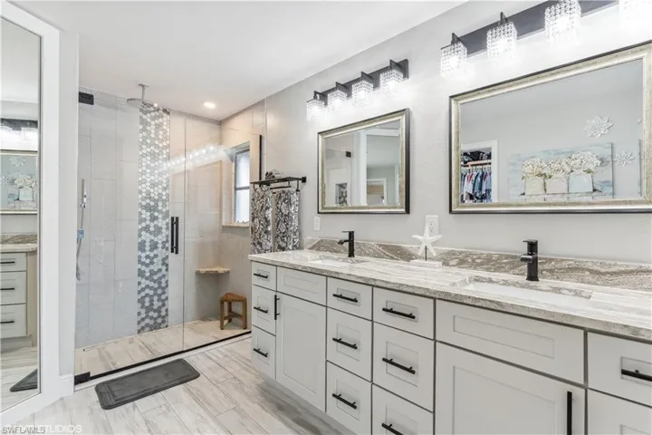 Spacious master bathroom with large closet.