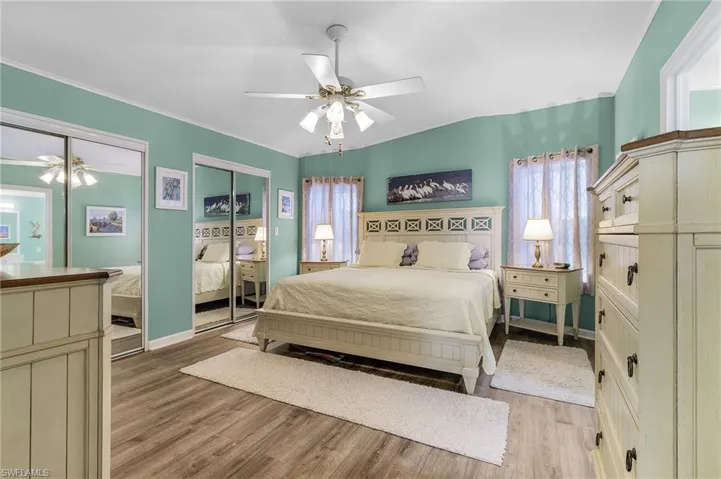 Master bedroom has walk-in closet the length of the room