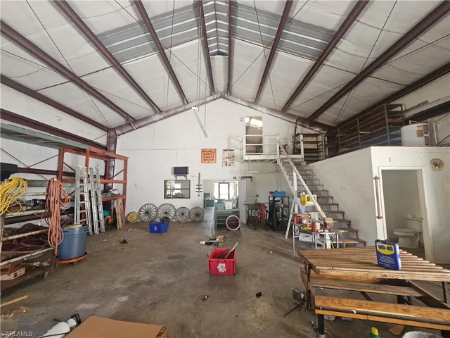 Garage with metal wall
