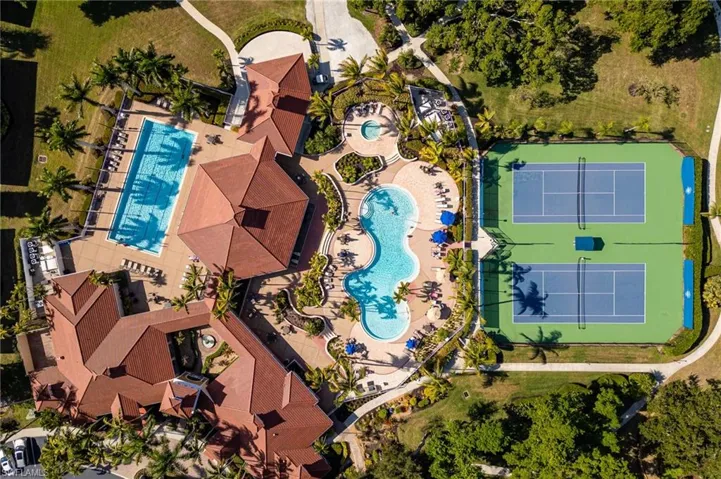 Aerial view of a pool