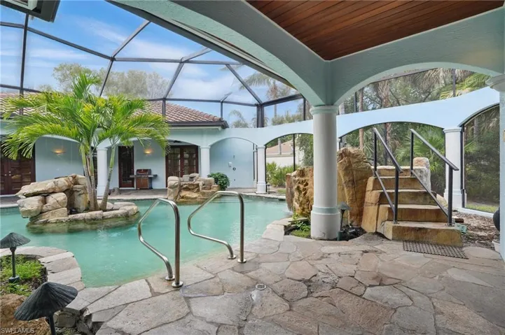 Custom designed private pool and spa with waterfall features.
