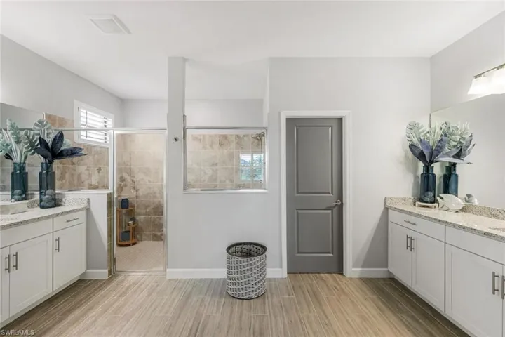 Bathroom with walk in shower and vanity