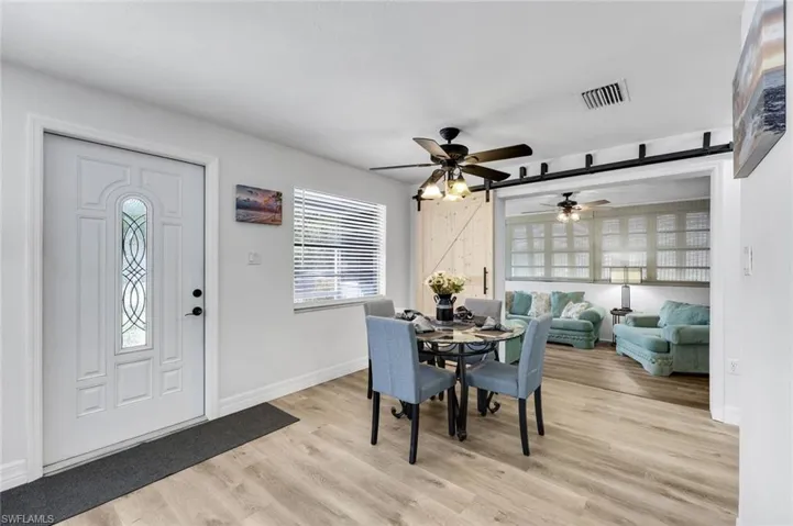 Entryway to family room and dining area