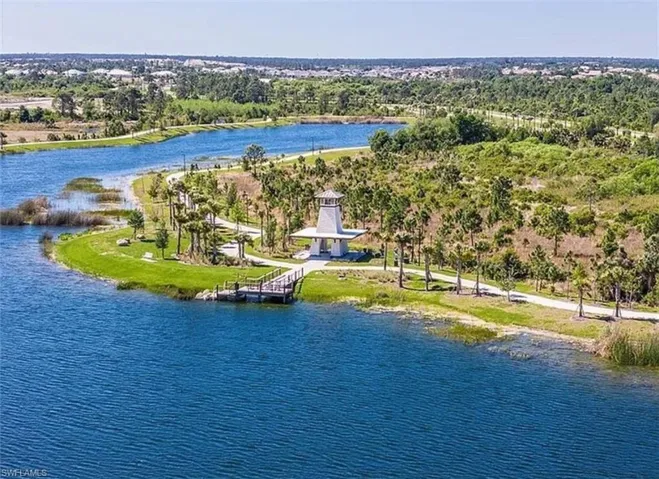 Bird's eye view of a nearby body of water