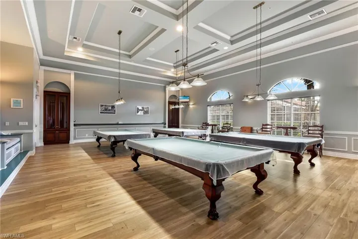 Recreation room, billiards, and light wood-style flooring