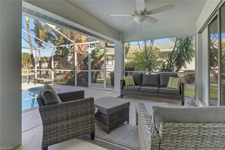 Sunroom featuring ceiling fan and a healthy amount of sunlight
