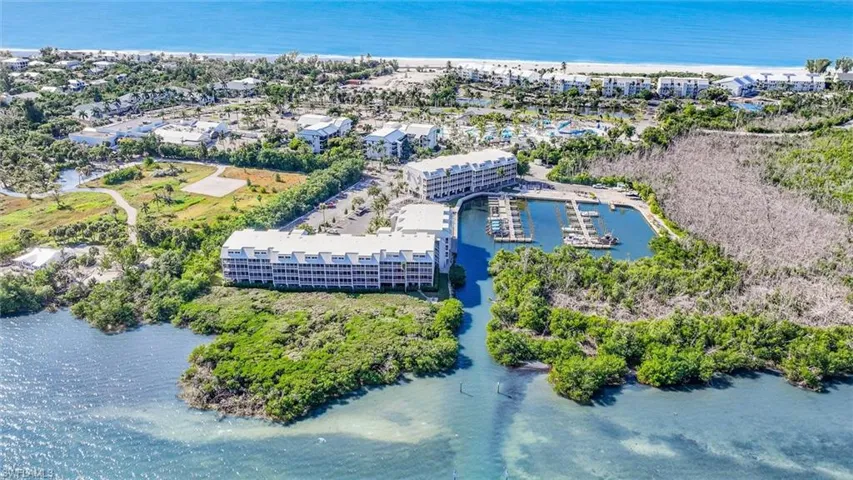 Aerial view of a nearby body of water