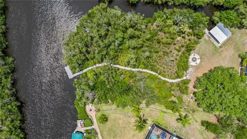 Bird's eye view of a nearby body of water
