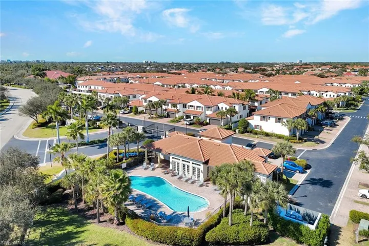 Aerial view of a pool