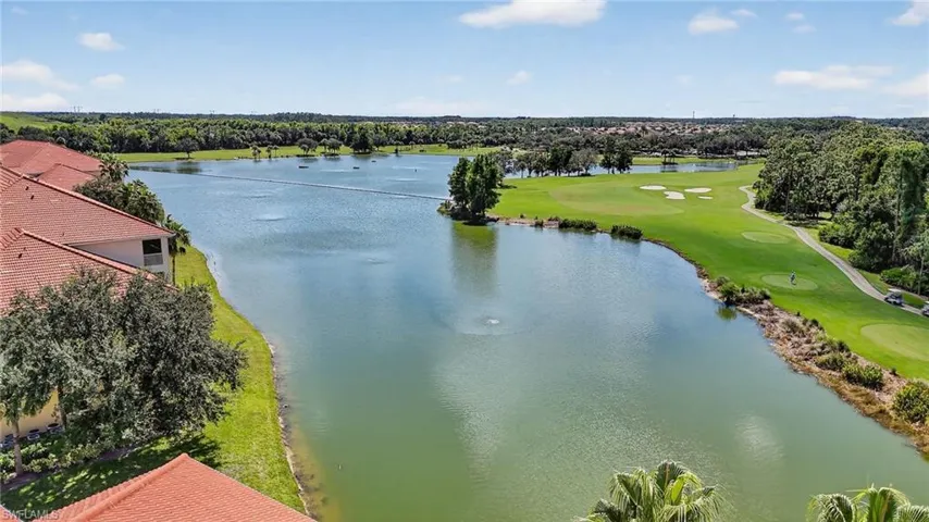 Drone / aerial view of a large body of water and a golf club