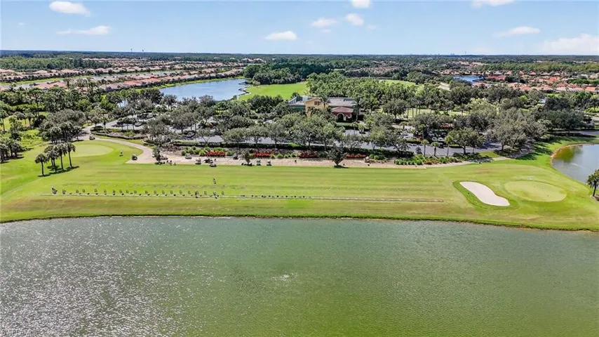 Aerial perspective of suburban area Golf club facility