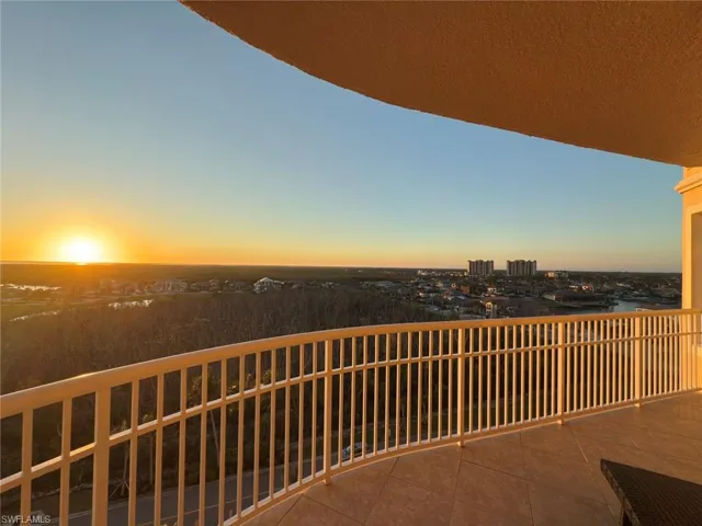 View of balcony at dusk
