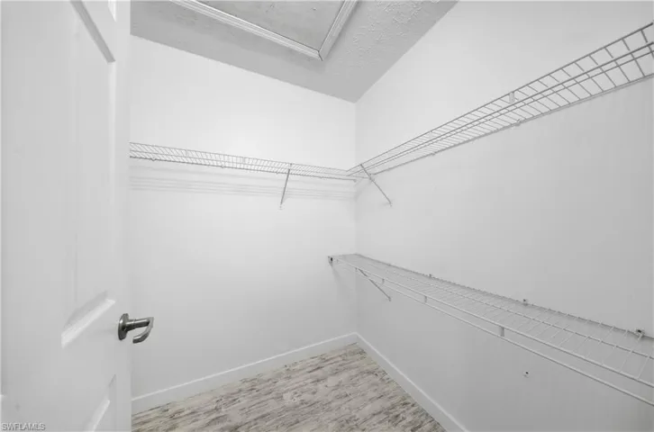 Walk in closet with wood finished floors