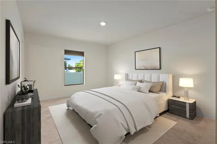 Bedroom featuring recessed lighting and light tile patterned floors